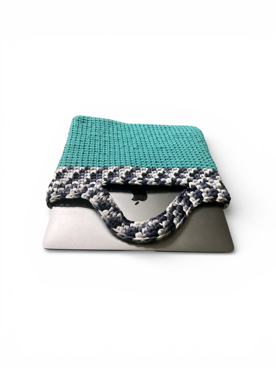 Product Image and Link for Knitted Laptop Bag – Turquoise & Black White