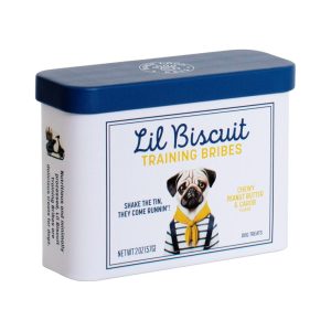 Product Image and Link for Lil Biscuit Training Tin — Chewy Peanut butter & Carob