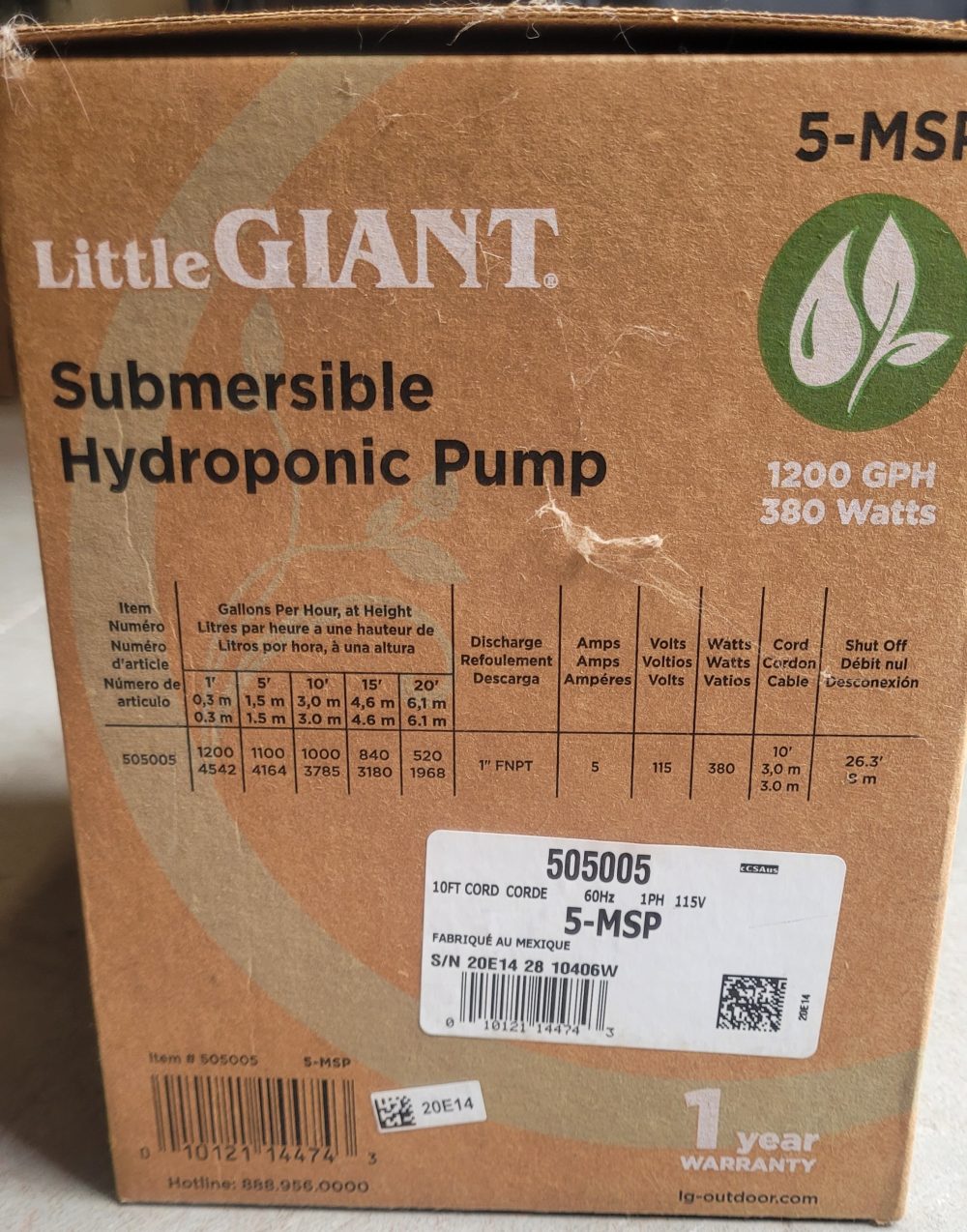 Product Image and Link for Little Giant 1200 GPH Pump