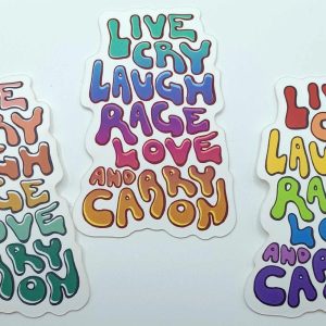 Product Image and Link for Live Cry Laugh Sticker (3 Color Options)