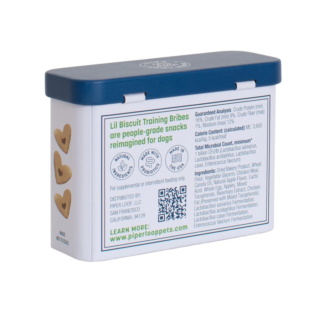 Product Image and Link for Lil Biscuit Training Tin — Chewy Chicken & Apple