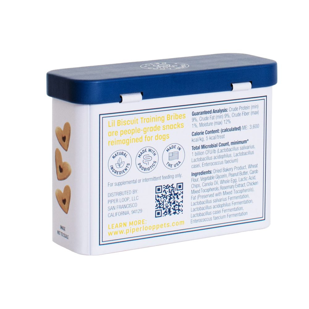 Product Image and Link for Lil Biscuit Training Tin — Chewy Peanut butter & Carob