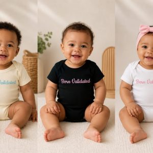 Product Image and Link for Born Validated Cursive Onesies
