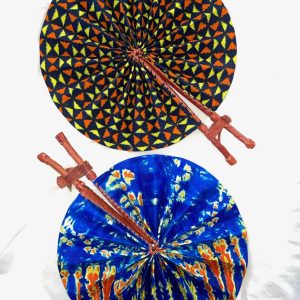 Product Image and Link for DESIGNS B1 OR B2: Bright African Kente folding fans w/ Leather Handles