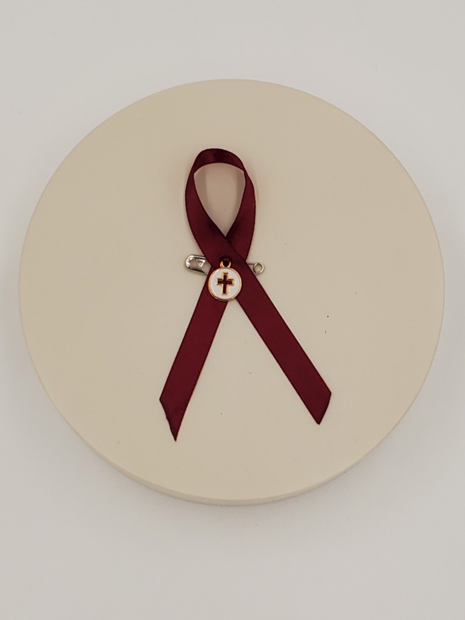 Product Image and Link for Burgundy Awareness Ribbon – 50 Pack