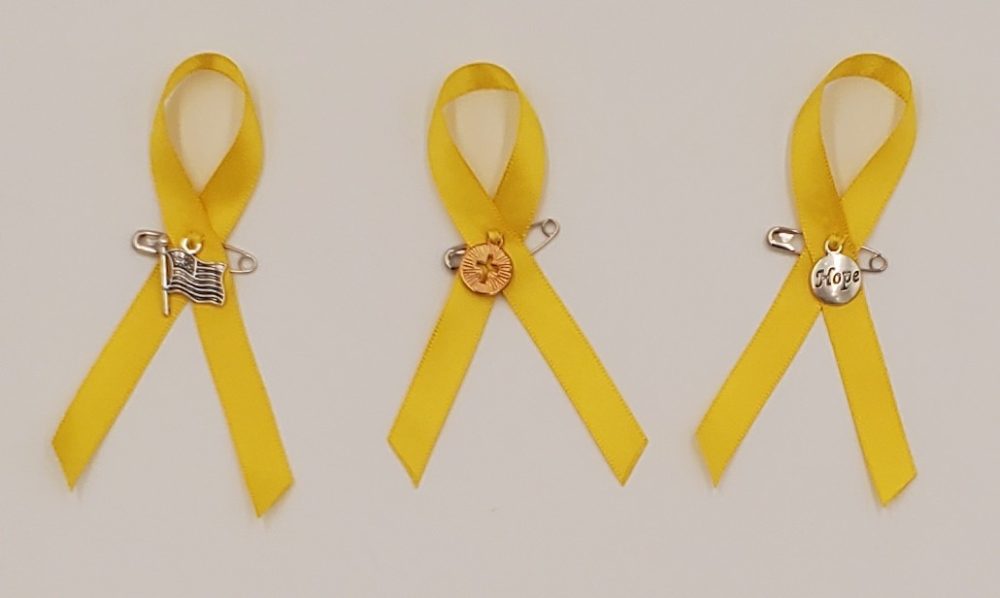 Product Image and Link for Yellow Military Support & Awareness Ribbon Pin – 3 Pack
