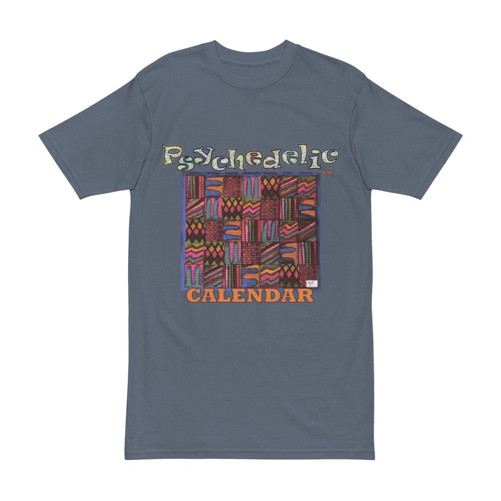 Product Image and Link for Men’s Heavyweight Tee: “Psychedelic Calendar Muted(tm)” – Five Colors