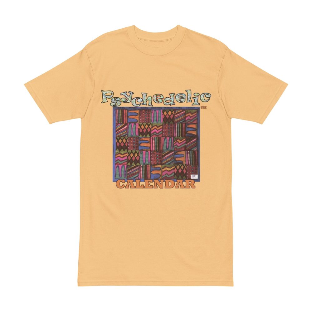 Product Image and Link for Men’s Heavyweight Tee: “Psychedelic Calendar Muted(tm)” – Five Colors
