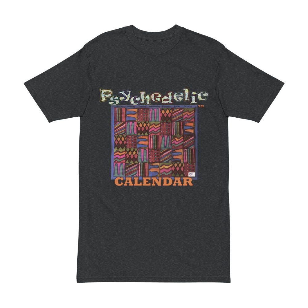 Product Image and Link for Men’s Heavyweight Tee: “Psychedelic Calendar Muted(tm)” – Five Colors