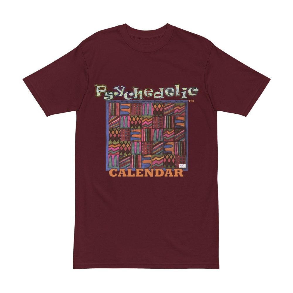 Product Image and Link for Men’s Heavyweight Tee: “Psychedelic Calendar Muted(tm)” – Five Colors