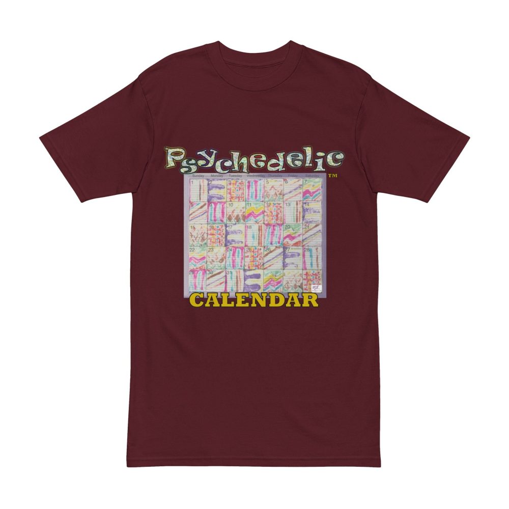 Product Image and Link for Men’s Heavyweight Tee: “Psychedelic Calendar Seeped(tm)” – Five Colors