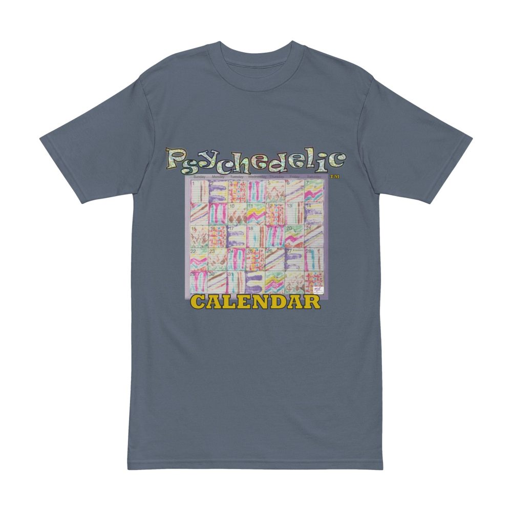 Product Image and Link for Men’s Heavyweight Tee: “Psychedelic Calendar Seeped(tm)” – Five Colors