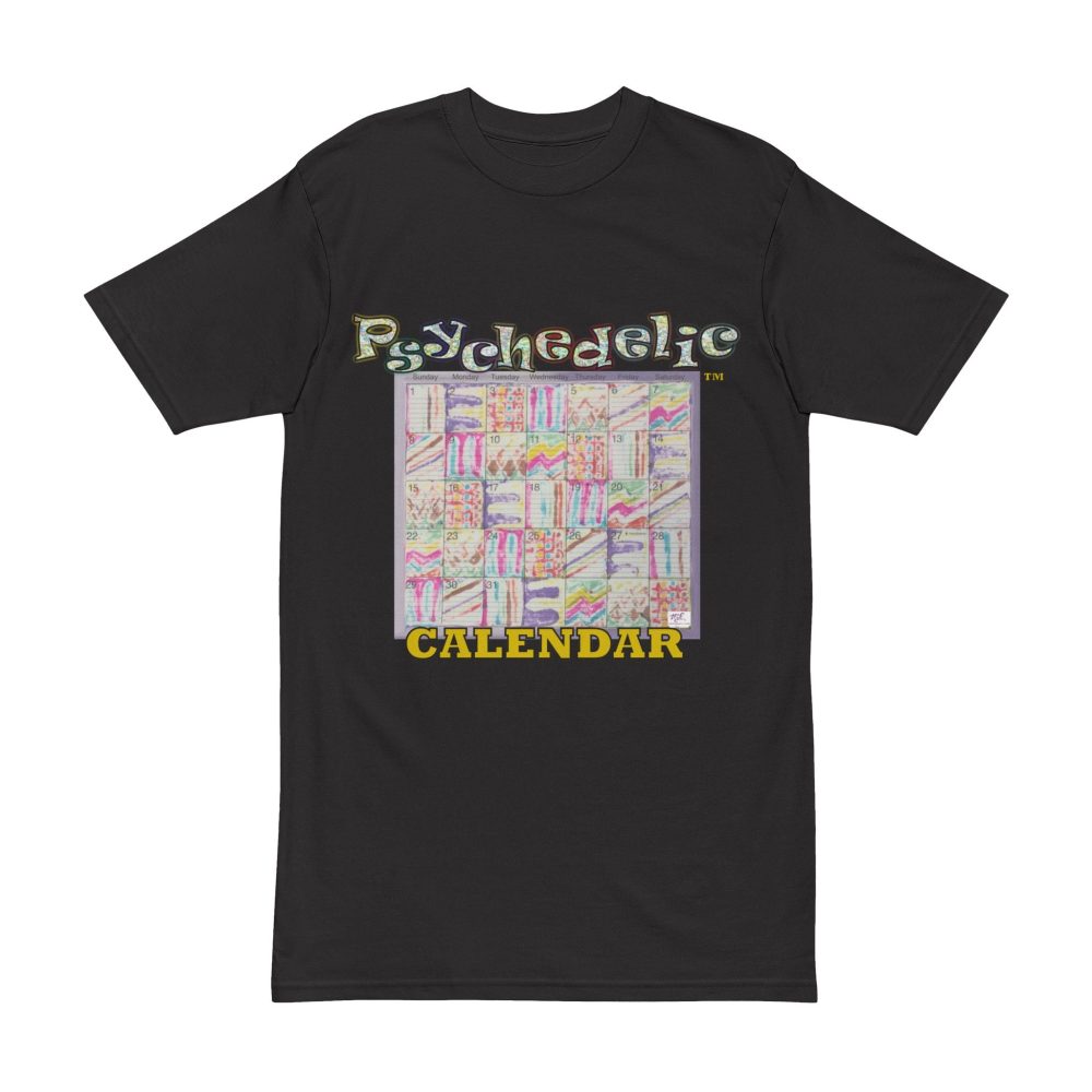 Product Image and Link for Men’s Heavyweight Tee: “Psychedelic Calendar Seeped(tm)” – Five Colors