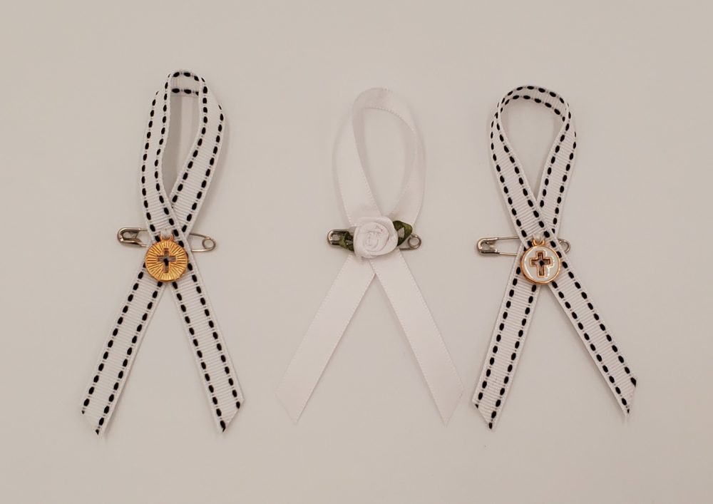 Product Image and Link for White Awareness Ribbon – 3 Pack